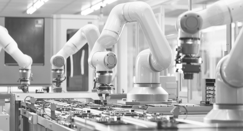Robotics arms on an assembly line